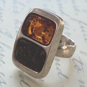 Chunky Sterling Silver Ring with Amber Stones